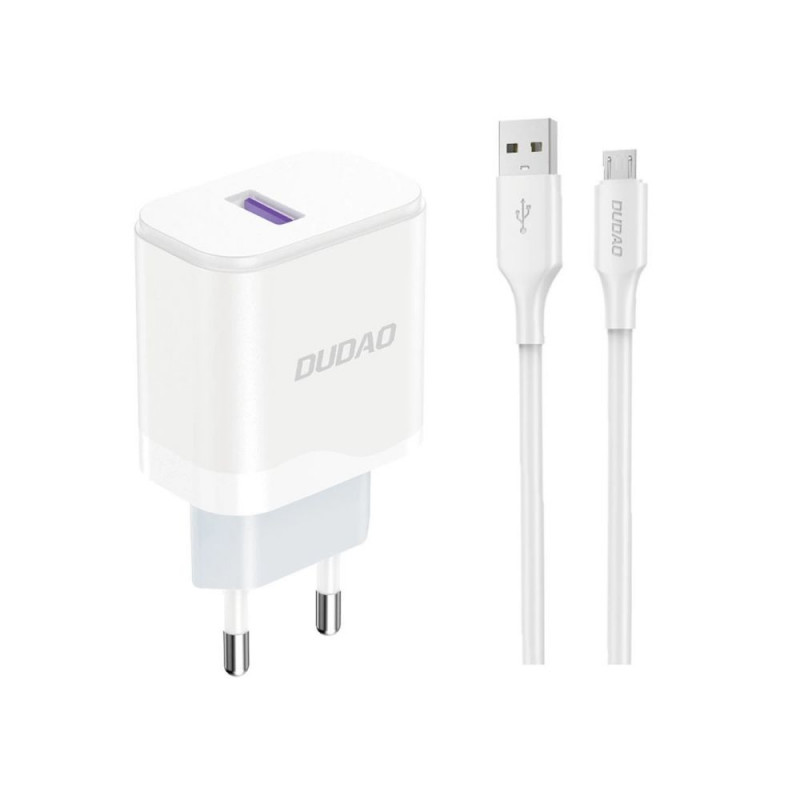 Carregador tomada com cabo micro USB 18W DUDAO A20EU BRANCO